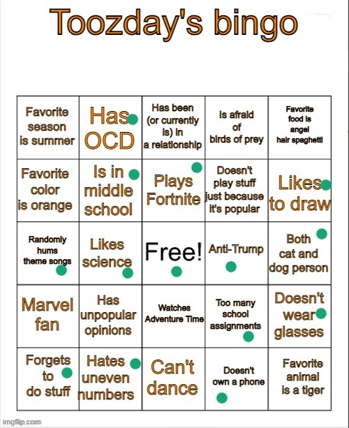 Toozday's bingo | image tagged in toozday's bingo | made w/ Imgflip meme maker