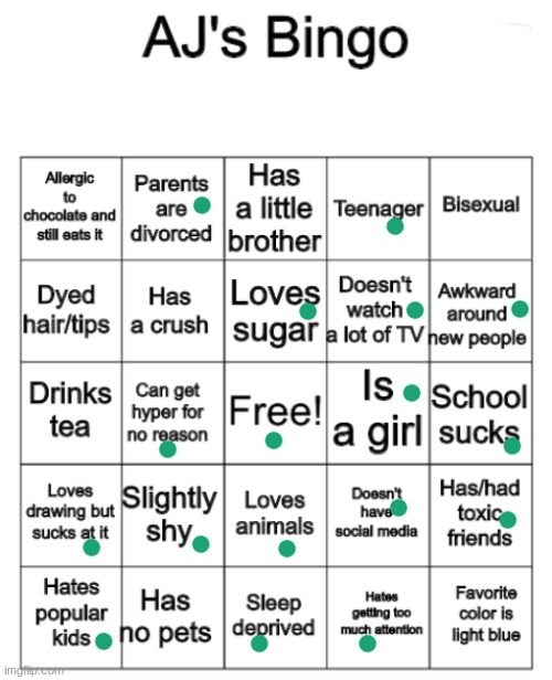 AJ Bingo | image tagged in aj bingo | made w/ Imgflip meme maker