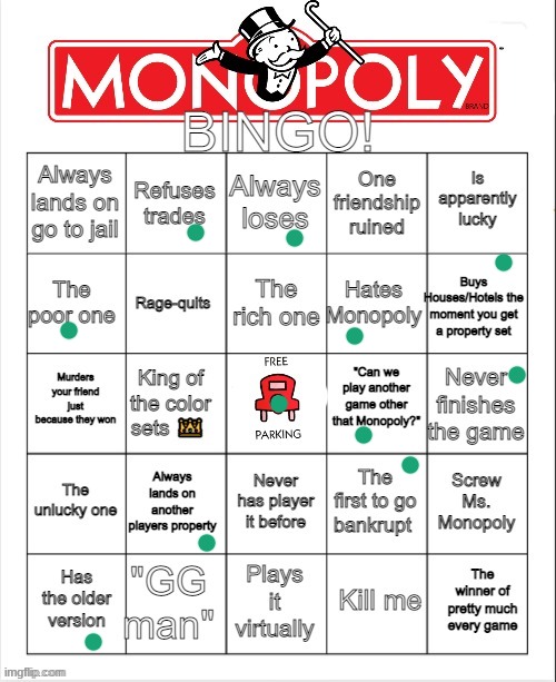 Monopoly Bingo! | image tagged in monopoly bingo | made w/ Imgflip meme maker