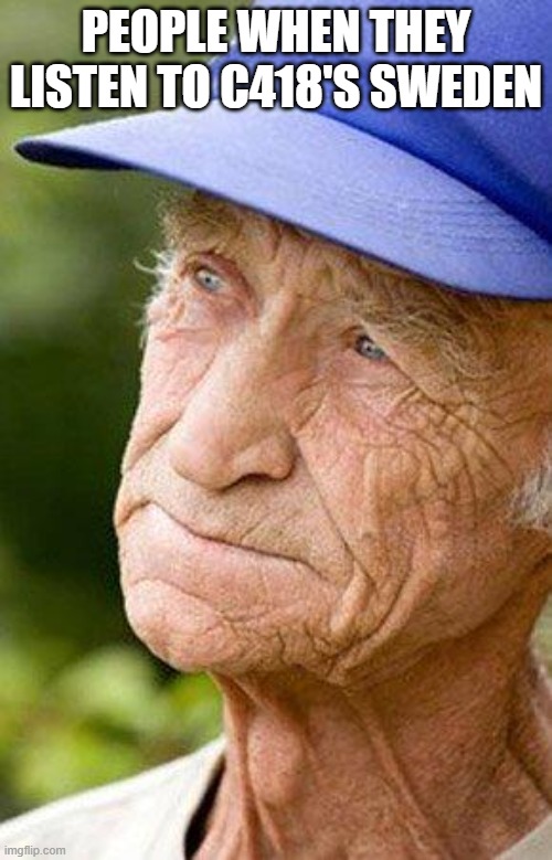 sad old man nostalga | PEOPLE WHEN THEY LISTEN TO C418'S SWEDEN | image tagged in sad old man nostalga | made w/ Imgflip meme maker