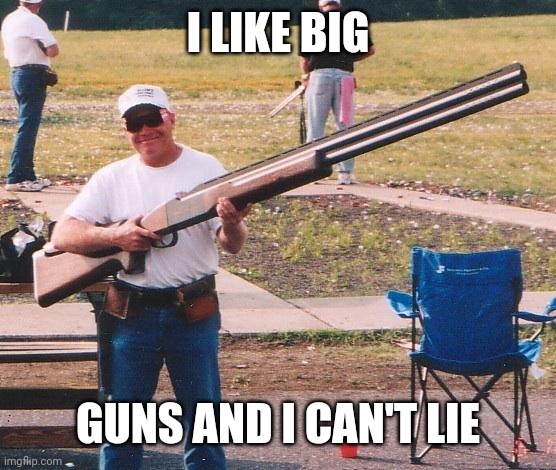 Haha they blow your brains out | I LIKE BIG; GUNS AND I CAN'T LIE | image tagged in big gun | made w/ Imgflip meme maker