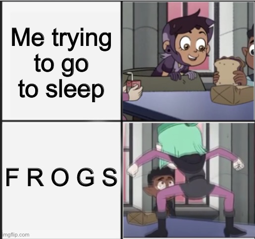 Owl House Unexpected Amity | Me trying to go to sleep; F R O G S | image tagged in owl house unexpected amity | made w/ Imgflip meme maker