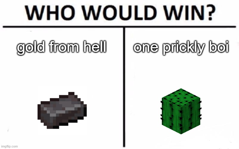 Random meme i created | gold from hell; one prickly boi | image tagged in memes,who would win | made w/ Imgflip meme maker