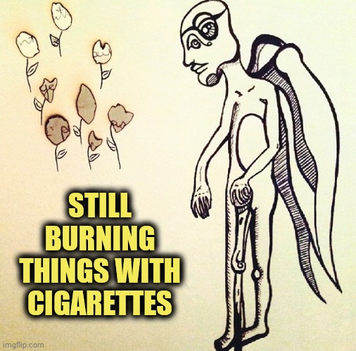 Cigarette Burns |  STILL BURNING THINGS WITH CIGARETTES | image tagged in cigarettes,smoking,burn,funny memes,memes,imgflip | made w/ Imgflip meme maker
