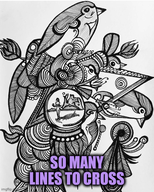 Birds and Bubbles |  SO MANY LINES TO CROSS | image tagged in art,birds,memes,imgflip,lines | made w/ Imgflip meme maker