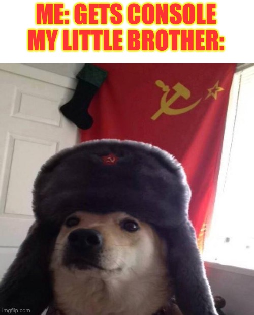 It’s not your console | ME: GETS CONSOLE
MY LITTLE BROTHER: | image tagged in russian doge | made w/ Imgflip meme maker