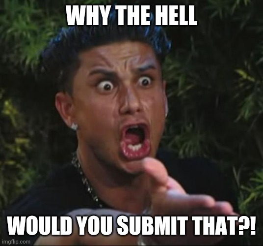DJ Pauly D Meme | WHY THE HELL WOULD YOU SUBMIT THAT?! | image tagged in memes,dj pauly d | made w/ Imgflip meme maker
