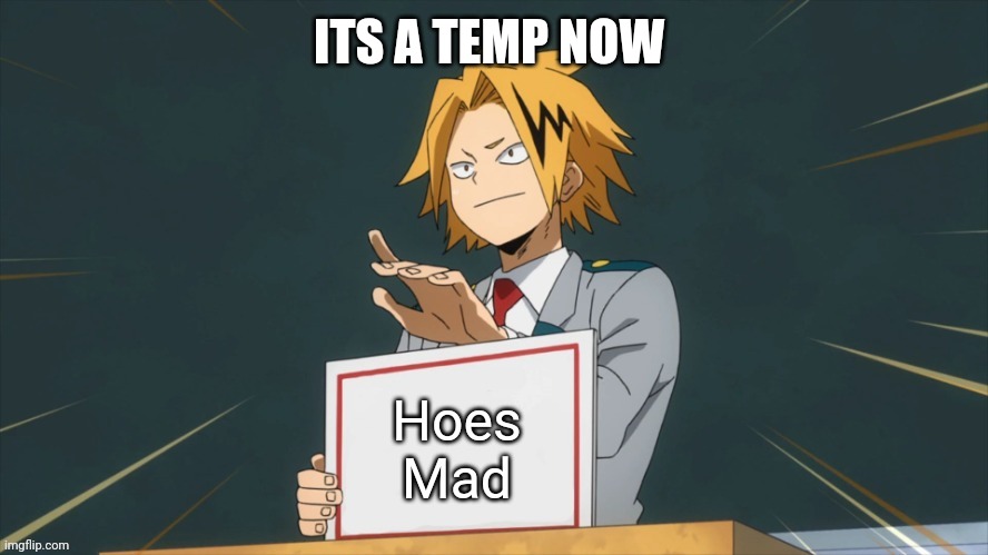Denki Hoes Mad | ITS A TEMP NOW | image tagged in denki hoes mad | made w/ Imgflip meme maker