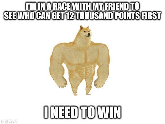 Blank White Template |  I'M IN A RACE WITH MY FRIEND TO SEE WHO CAN GET 12 THOUSAND POINTS FIRST; I NEED TO WIN | image tagged in blank white template | made w/ Imgflip meme maker