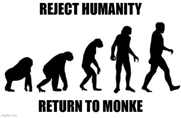 I don't know if this is a repost so if it isn't than sorry | REJECT HUMANITY; RETURN TO MONKE | image tagged in human evolution | made w/ Imgflip meme maker