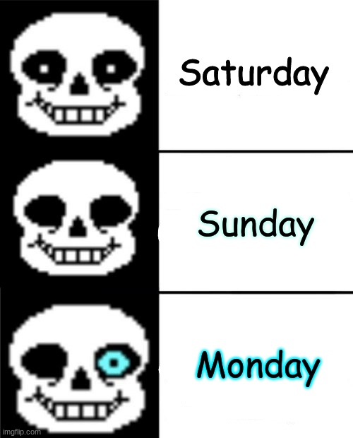 Day Of The Week | Saturday; Sunday; Monday | image tagged in sans | made w/ Imgflip meme maker