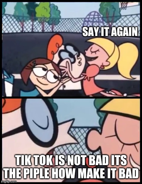 tiktok | SAY IT AGAIN; TIK TOK IS NOT BAD ITS THE PIPLE HOW MAKE IT BAD | image tagged in memes,say it again dexter | made w/ Imgflip meme maker