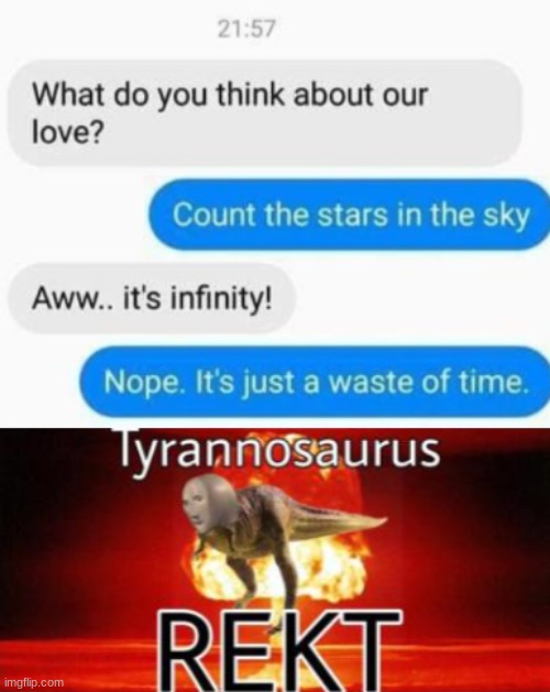 just a waste of time | image tagged in tyrannosaurus rekt,funny,memes,funny memes,barney will eat all of your delectable biscuits,texting | made w/ Imgflip meme maker