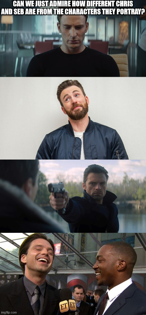 Seb is mostly chaotic when he's with Anthony | CAN WE JUST ADMIRE HOW DIFFERENT CHRIS AND SEB ARE FROM THE CHARACTERS THEY PORTRAY? | image tagged in mcu,chris evans | made w/ Imgflip meme maker