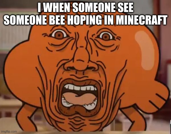 gumball darwin upset | I WHEN SOMEONE SEE SOMEONE BEE HOPING IN MINECRAFT | image tagged in gumball darwin upset | made w/ Imgflip meme maker