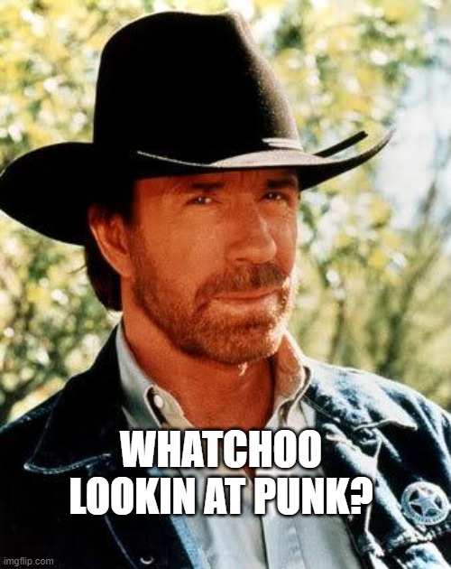Chuck Norris | WHATCHOO LOOKIN AT PUNK? | image tagged in memes,chuck norris | made w/ Imgflip meme maker