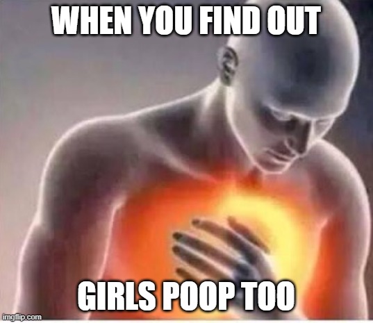 When You Find Out.... | WHEN YOU FIND OUT; GIRLS POOP TOO | image tagged in chest pain | made w/ Imgflip meme maker