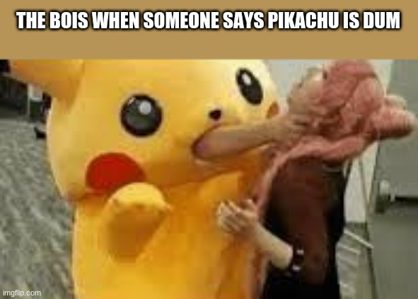 the bois gottem | THE BOIS WHEN SOMEONE SAYS PIKACHU IS DUM | image tagged in pikachu choking | made w/ Imgflip meme maker