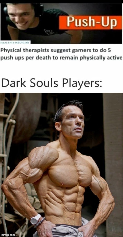 Damn, He's shredded! | image tagged in video games,gaming,pushups,muscular,memes,repost | made w/ Imgflip meme maker