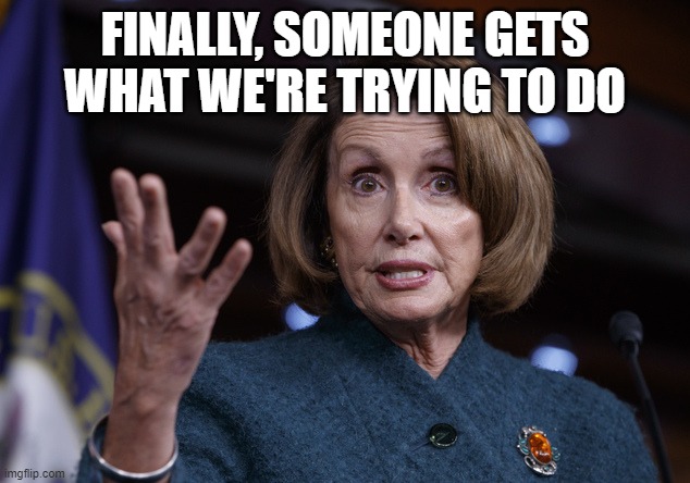 Good old Nancy Pelosi | FINALLY, SOMEONE GETS WHAT WE'RE TRYING TO DO | image tagged in good old nancy pelosi | made w/ Imgflip meme maker