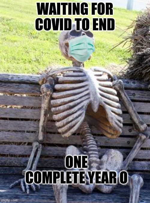 Waiting Skeleton Meme | WAITING FOR COVID TO END; ONE COMPLETE YEAR O | image tagged in memes,waiting skeleton | made w/ Imgflip meme maker