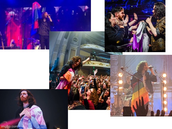 In case you were having a bad day, here’s Hozier with a bunch of pride flags :) | image tagged in blank white template | made w/ Imgflip meme maker