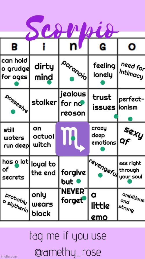 scorpio bingo | image tagged in scorpio bingo | made w/ Imgflip meme maker