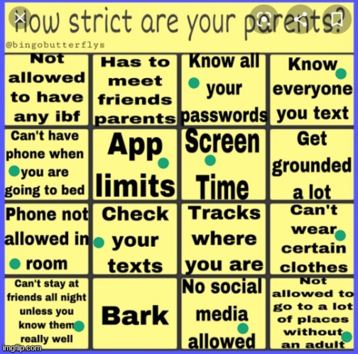 Strict parent bingo | image tagged in strict parent bingo | made w/ Imgflip meme maker