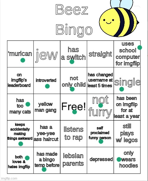 beez bingo | image tagged in beez bingo | made w/ Imgflip meme maker