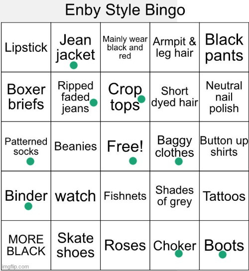 Enby Style Bingo | image tagged in enby style bingo | made w/ Imgflip meme maker