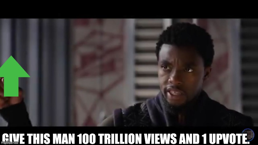 Black Panther - Get this man a shield | GIVE THIS MAN 100 TRILLION VIEWS AND 1 UPVOTE. | image tagged in black panther - get this man a shield | made w/ Imgflip meme maker