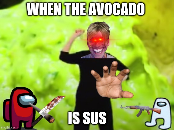avocado sus | WHEN THE AVOCADO; IS SUS | image tagged in sus,amogus,among us,amongus,sussy,baka | made w/ Imgflip meme maker