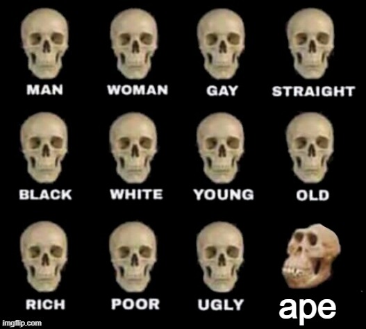 ape | ape | image tagged in idiot skull | made w/ Imgflip meme maker