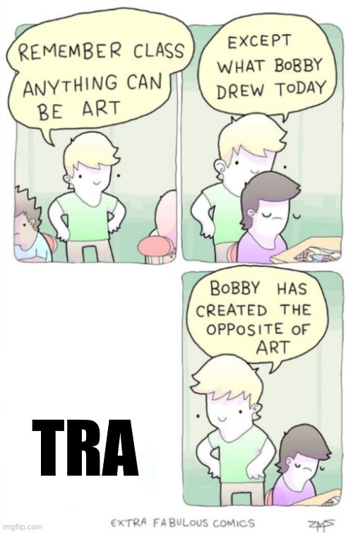 Except what bobby drew today | TRA | image tagged in except what bobby drew today | made w/ Imgflip meme maker