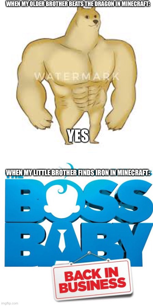 Anyone remember that show? | WHEN MY OLDER BROTHER BEATS THE DRAGON IN MINECRAFT:; YES; WHEN MY LITTLE BROTHER FINDS IRON IN MINECRAFT: | image tagged in fun | made w/ Imgflip meme maker