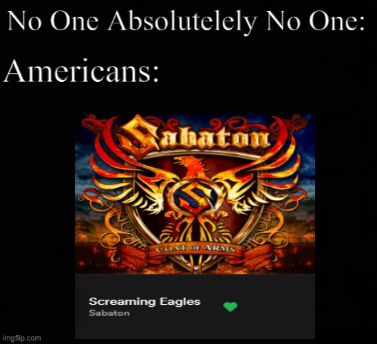 Americans | Americans:; No One Absolutelely No One: | image tagged in american dream,bald eagle | made w/ Imgflip meme maker