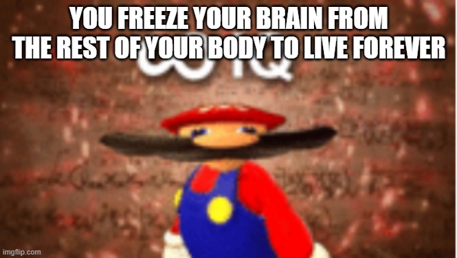 Don't know how your supposed to come back though | YOU FREEZE YOUR BRAIN FROM THE REST OF YOUR BODY TO LIVE FOREVER | image tagged in infinite iq,eternity | made w/ Imgflip meme maker