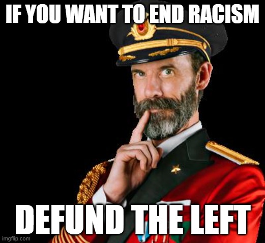captain obvious | IF YOU WANT TO END RACISM; DEFUND THE LEFT | image tagged in captain obvious | made w/ Imgflip meme maker