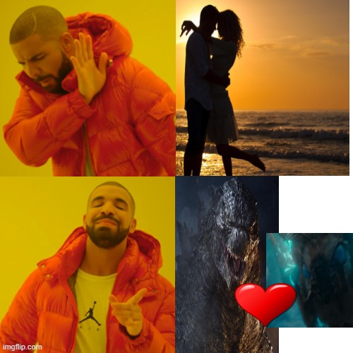 Drake knows true romance between Godzilla and Mothra | image tagged in memes,drake hotline bling,romance,godzilla,mothra,legendary | made w/ Imgflip meme maker