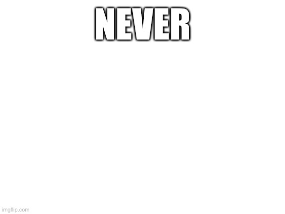 Never | NEVER | image tagged in blank white template | made w/ Imgflip meme maker