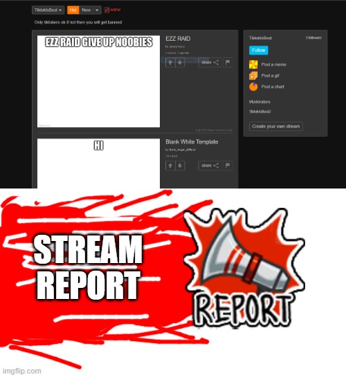 mayday mayday we have a tik tok stream | STREAM REPORT | image tagged in tiktok alert | made w/ Imgflip meme maker