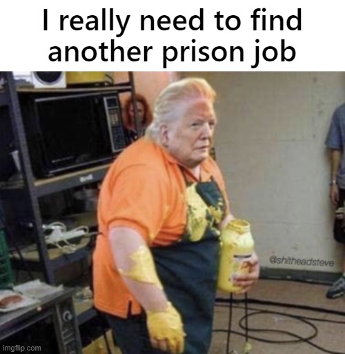 Trump's new job - making prison great again! | I really need to find
another prison job | image tagged in trump,prison,job,criminal,jail,maga | made w/ Imgflip meme maker