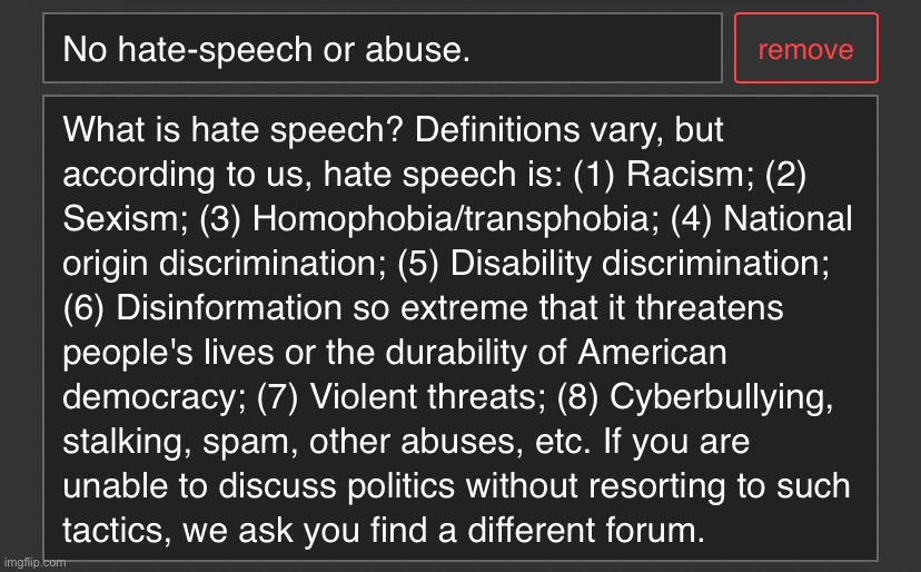 PoliticsTOO hate speech definition | image tagged in politicstoo hate speech definition | made w/ Imgflip meme maker