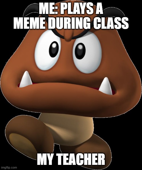 Goomba | ME: PLAYS A MEME DURING CLASS; MY TEACHER | image tagged in goomba | made w/ Imgflip meme maker