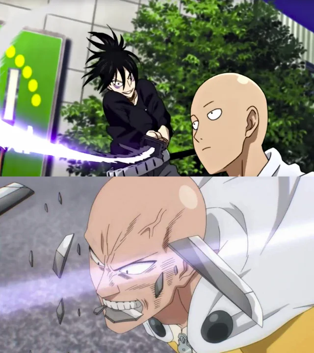 Saitama bites sword and breaks it Blank Meme Template