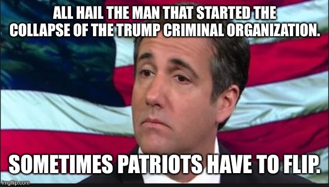 Michael Cohen | ALL HAIL THE MAN THAT STARTED THE COLLAPSE OF THE TRUMP CRIMINAL ORGANIZATION. SOMETIMES PATRIOTS HAVE TO FLIP. | image tagged in michael cohen | made w/ Imgflip meme maker