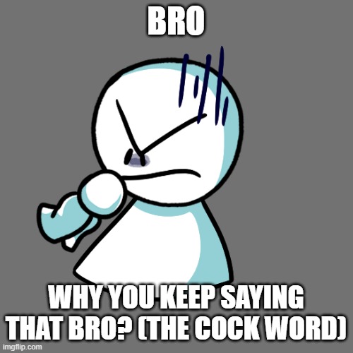 bro he mad | BRO WHY YOU KEEP SAYING THAT BRO? (THE COCK WORD) | image tagged in bro he mad | made w/ Imgflip meme maker