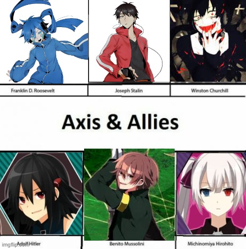 Axis and Allies but the Kagerou Project is the Allies and the Heisei Project is the axis. | image tagged in cute cat,ww2,kagerou project,heisei project,kagepro,vocaloid | made w/ Imgflip meme maker