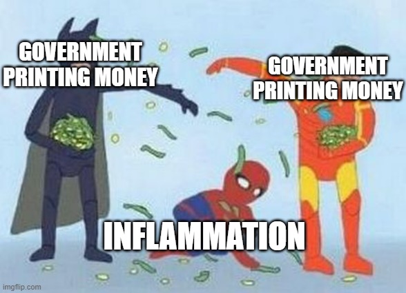 They should just STOP PRINTING MONEY | GOVERNMENT PRINTING MONEY; GOVERNMENT PRINTING MONEY; INFLAMMATION | image tagged in memes,pathetic spidey,government | made w/ Imgflip meme maker