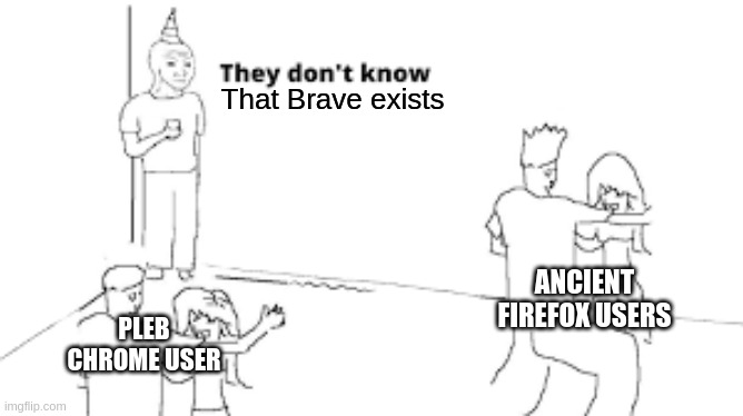 That Brave exists; ANCIENT FIREFOX USERS; PLEB CHROME USER | made w/ Imgflip meme maker
